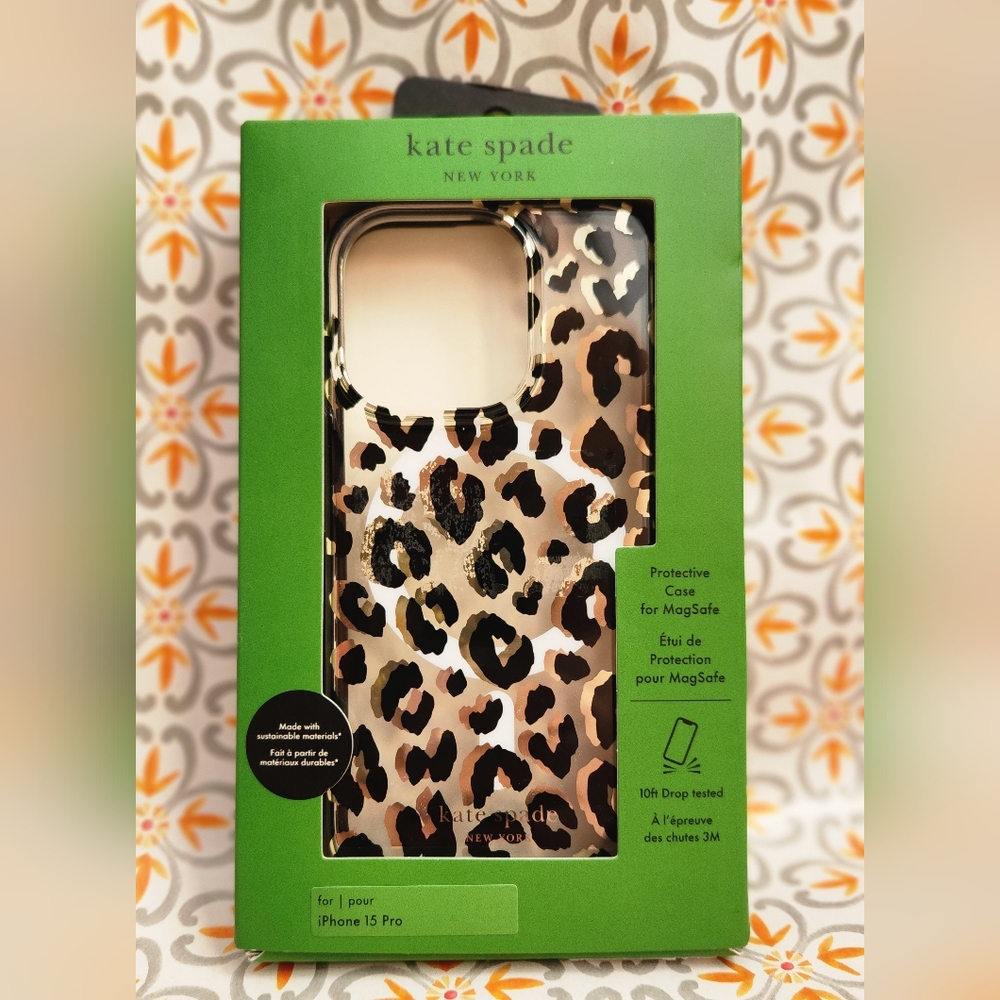 Kate Spade Leopard Print Protective Case for iPhone 15 Pro